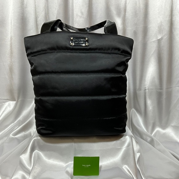 Kate Spade larger Tote, black, puffy, nylon 8-H1a - Picture 3 of 7
